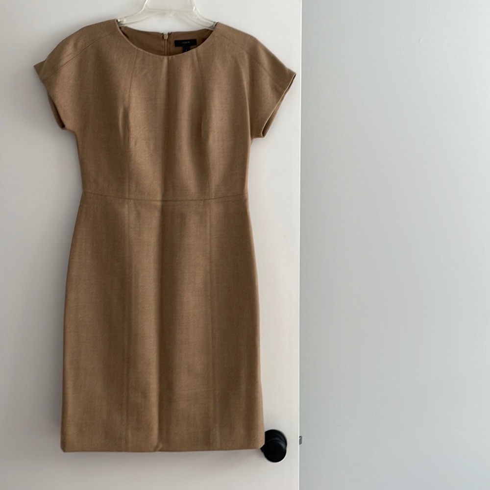 J Crew camel wool dress.